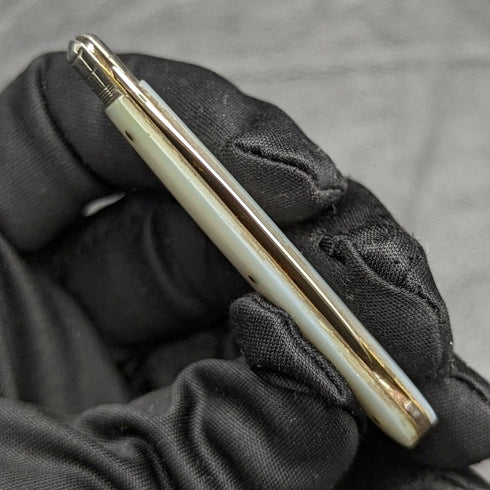 1896 British Antique White Pearl Shell Handle Pure Silver Blade Folding Pen Knife